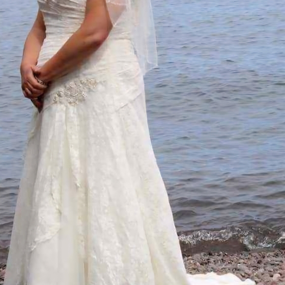 David's Bridal Ivory Lace Gown - Picture 1 of 7